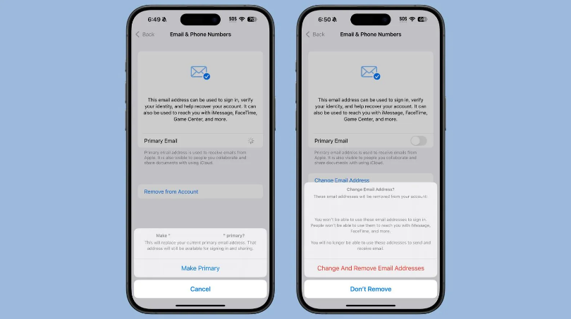 靖边苹果手机维修分享苹果 iOS 18.1 支持设置“主要”邮箱地址并更改 iCloud 邮箱 